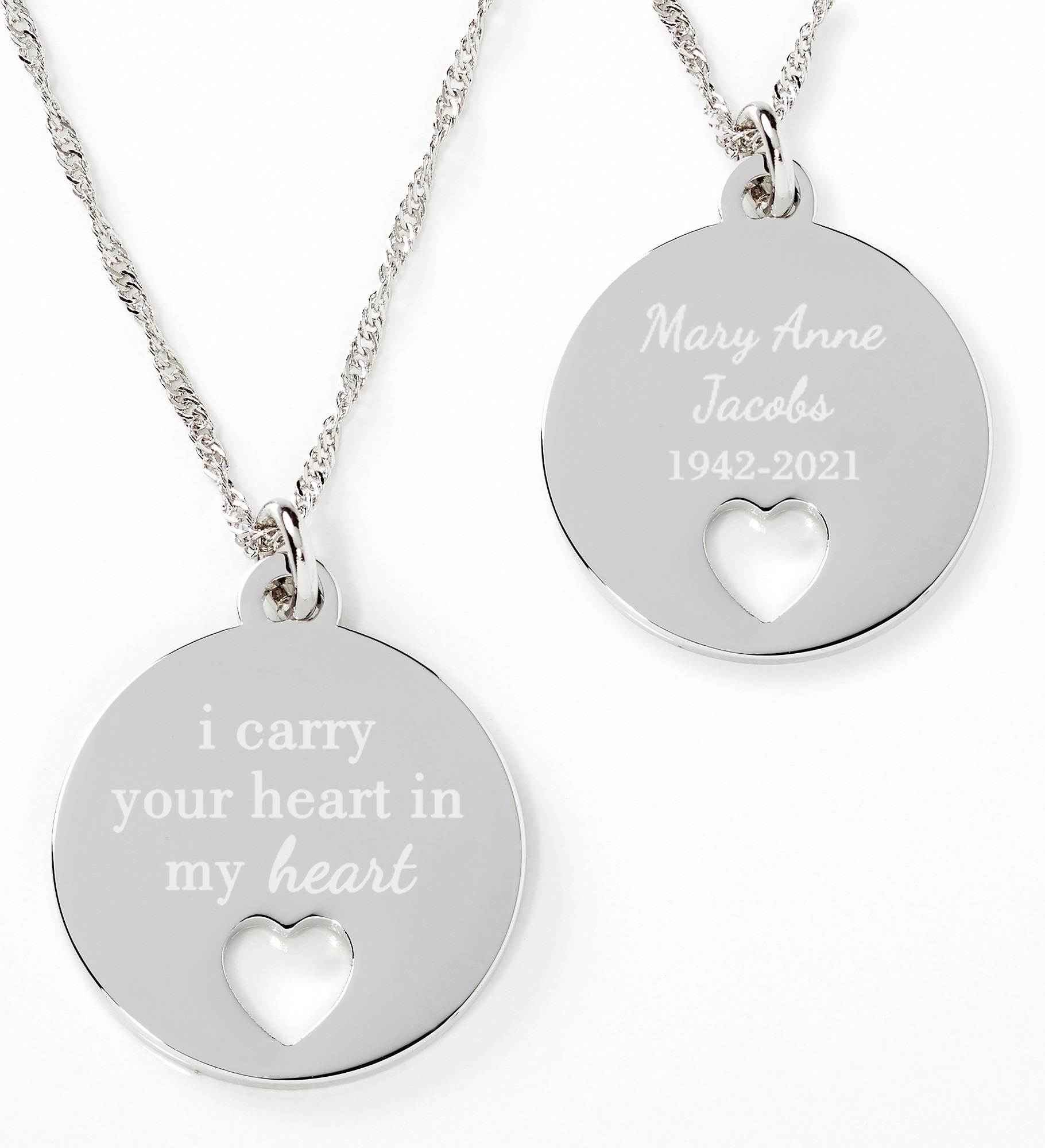 I Carry You In My Heart Personalized Memorial Pendant Necklace